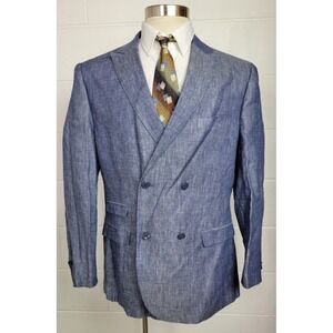 Insearch Mens Linen Blue Chambray Double Breasted Sport Coat Jacket XL 44?